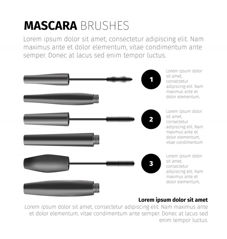 Vector Gratis mascara fashion infographic with realistic cosmetic objects and text template
