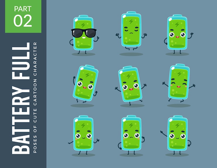 Vector Gratis mascot images of the full battery. set.