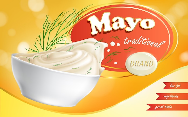 Vector Gratis mayonnaise brand in a plate with a low fat content.