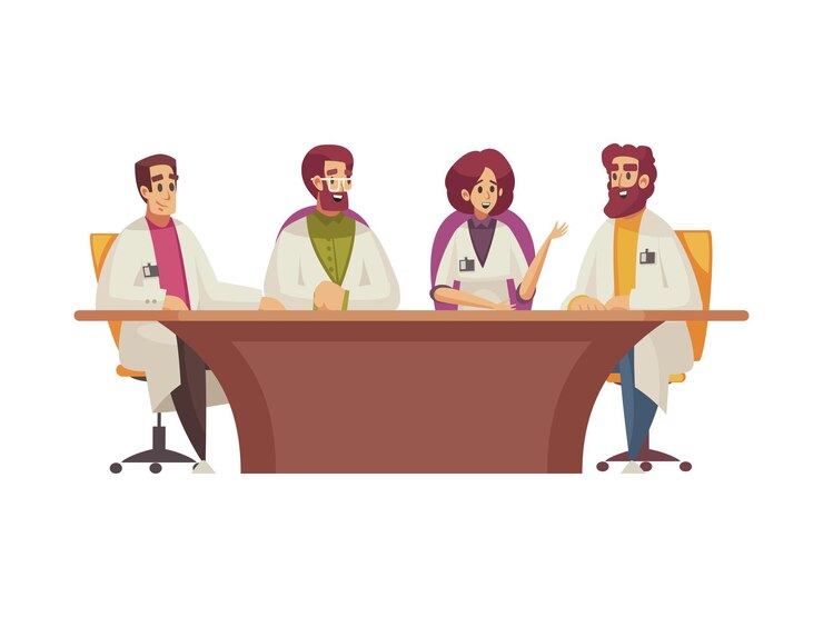 Vector Gratis medical conference with doctors sitting at table cartoon