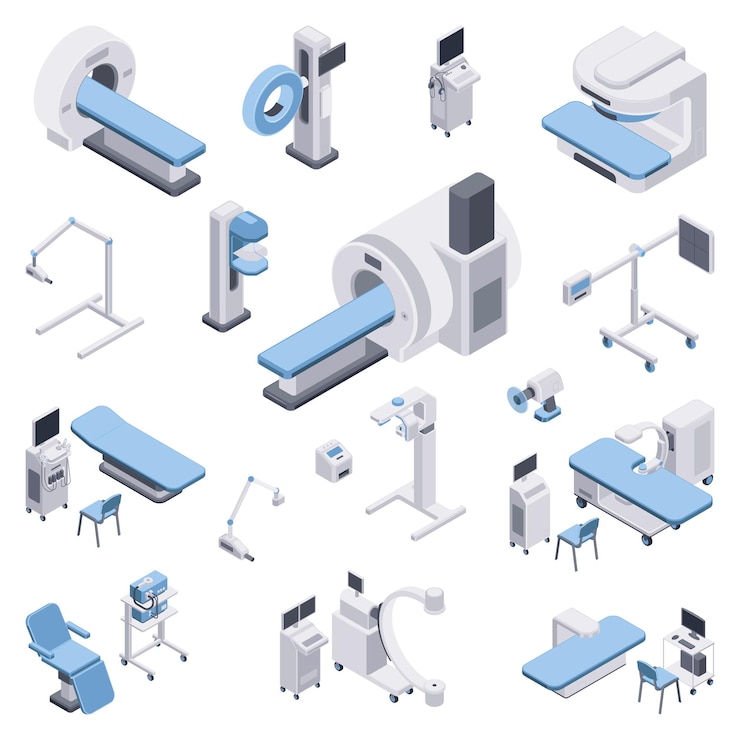 Vector Gratis medical equipment set with healthcare symbols isometric isolated vector illustration