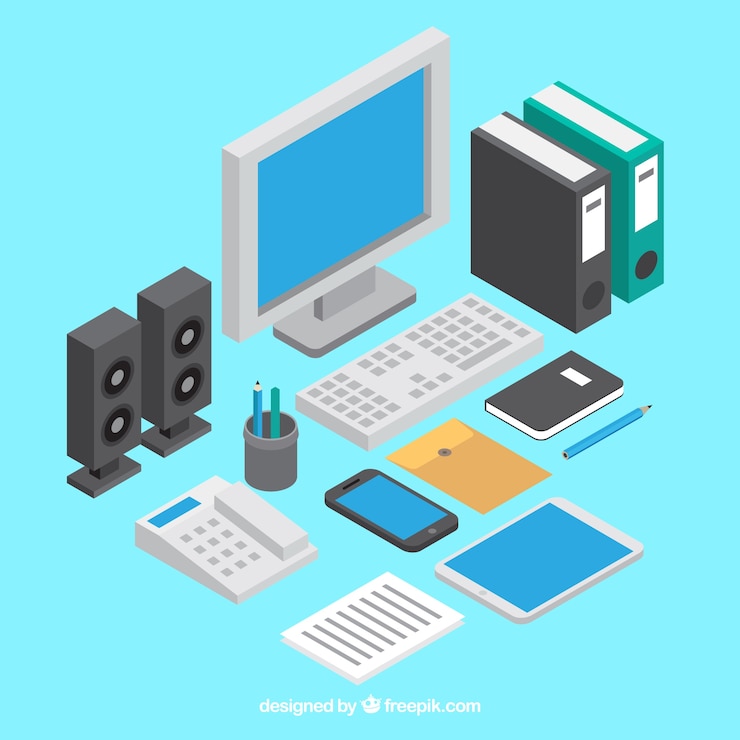 Vector Gratis meja kerja profesional dengan gaya isometrik