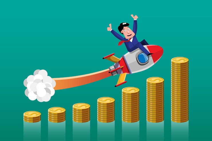 Vector Gratis melakukan bisnis dengan ide-ide bagus itu seperti memiliki roket yang ditujukan pada ketinggian grafik dengan jelas dan cepat. ilustrasi dalam gaya 3d