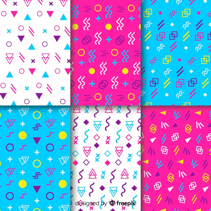 Vector Gratis memphis seamless pattern set