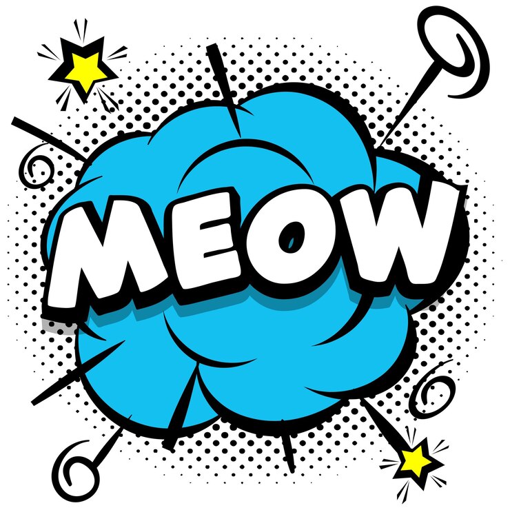 Vector Gratis meow comic bright template with speech bubbles on colorful frames