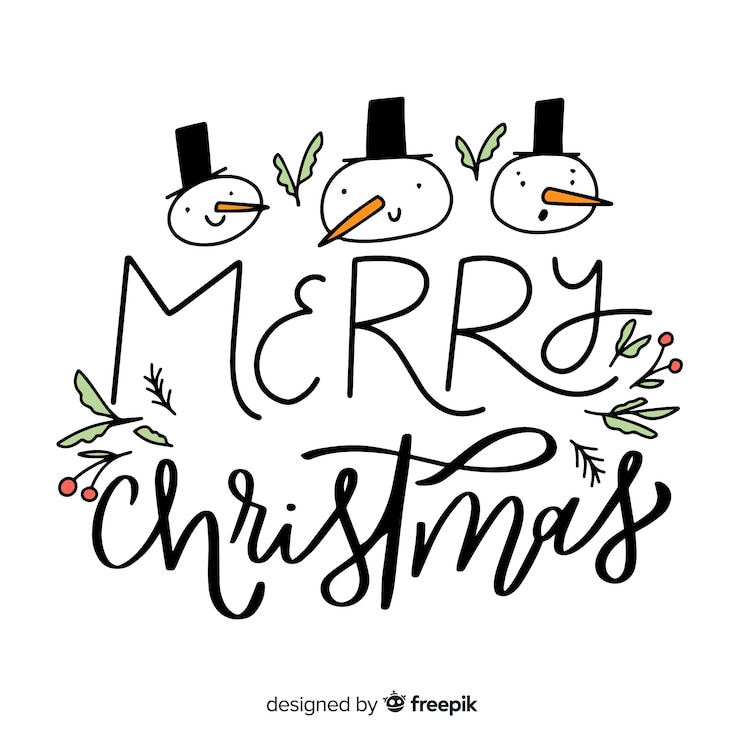Vector Gratis merry christmas lettering with snowmans