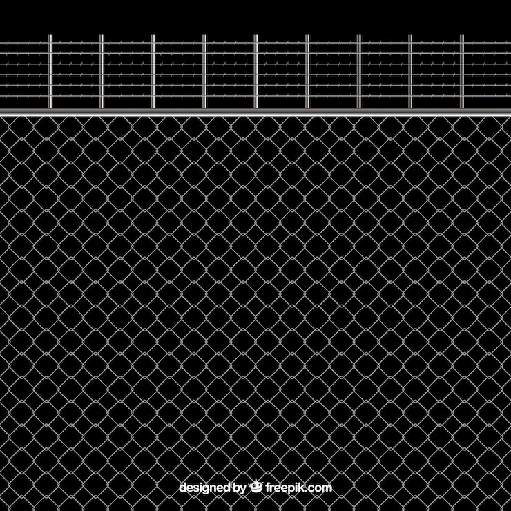 Vector Gratis metal fence with barbed wire on black background