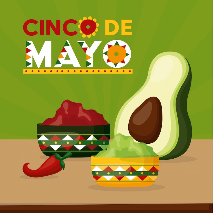 Vector Gratis mexican celebration with avocado and chili pepper and food