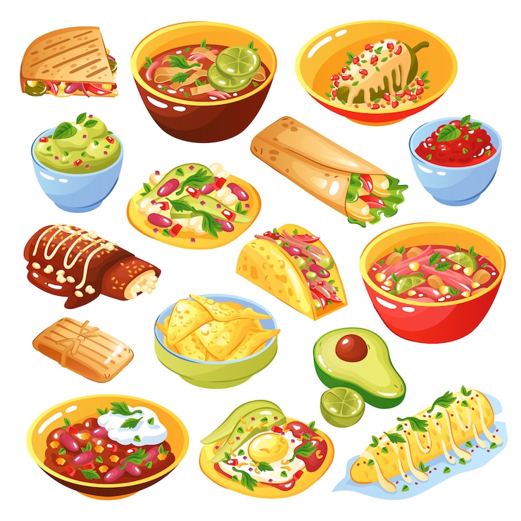 Vector Gratis mexican food set