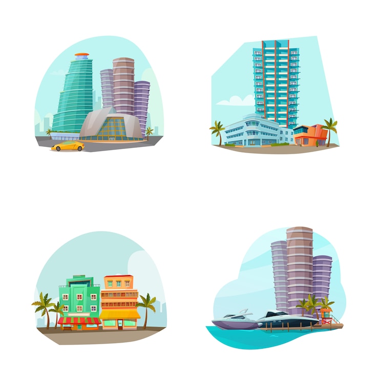 Vector Gratis miami cityscape 4 icons composition 