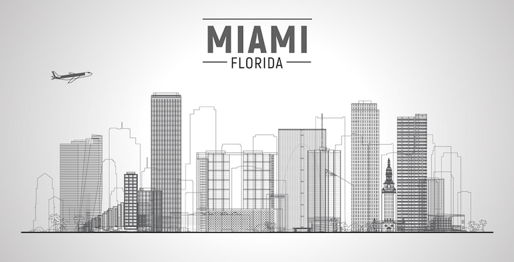 Vector Gratis miami florida line city skyline with panorama in white background vector illustration business travel and tourism concept with modern buildings image for banner or website