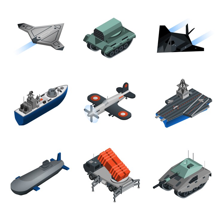 Vector Gratis military equipment isometric set