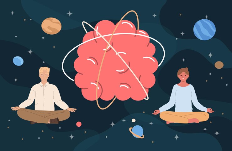 Vector Gratis mindfulness flat composition with people meditating with open space on background vector illustration