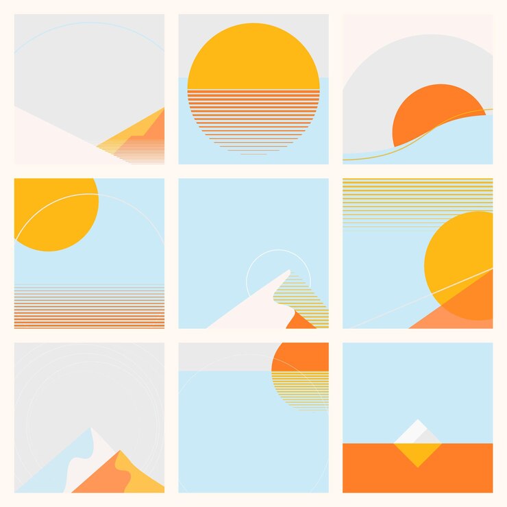 Vector Gratis minimal summer sun and mountain nature landscape geometric background collection