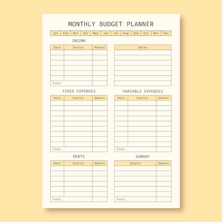 Vector Gratis minimalist monthly budget planner template