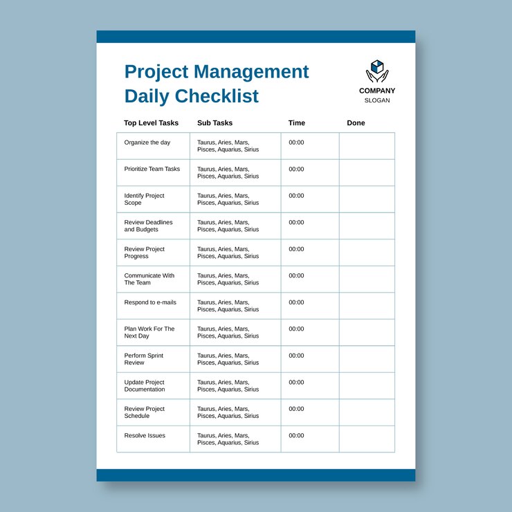 Vector Gratis minimalist project management daily checklist
