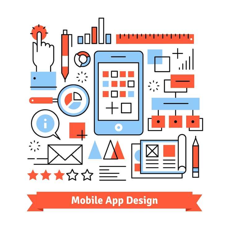 Vector Gratis mobile app development process concept