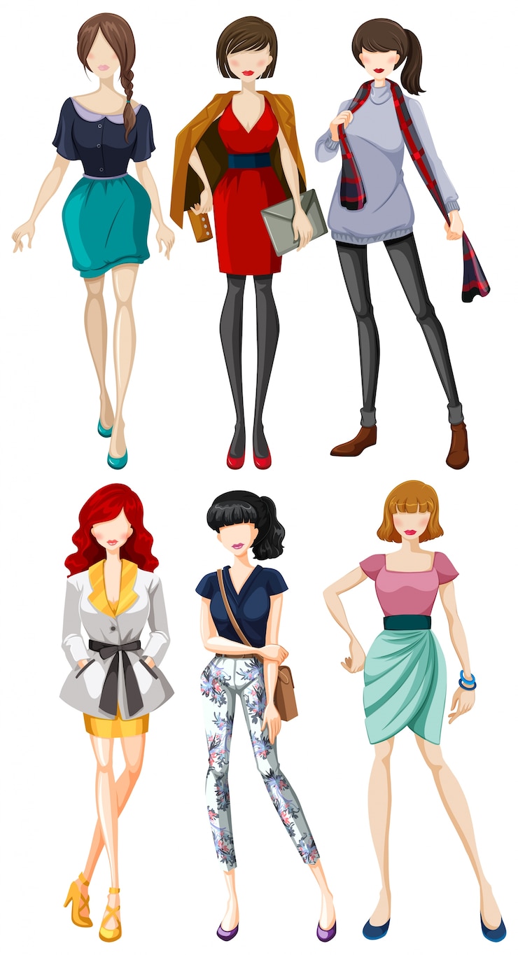 Vector Gratis model wanita mengenakan pakaian modis