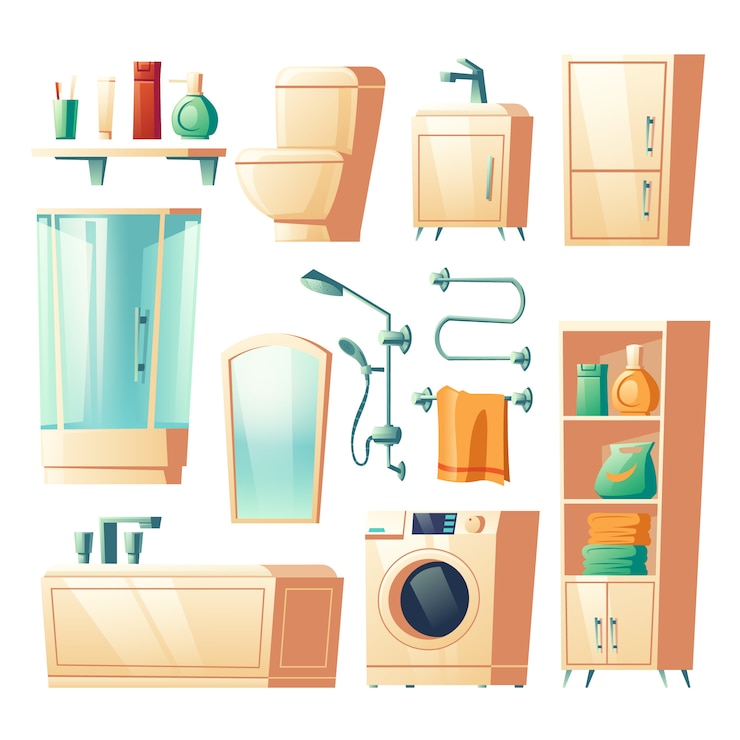 Vector Gratis modern bathroom furniture cartoon illustrations