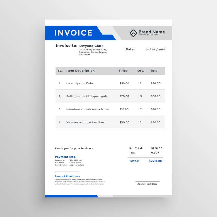 Vector Gratis modern blue invoice template design