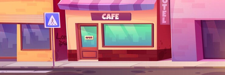 Vector Gratis modern cafe facade with large window
