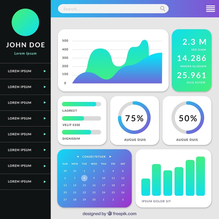 Vector Gratis modern dashboard admin panel with gradient style