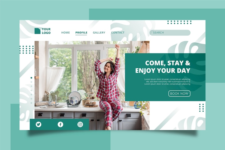 Vector Gratis modern hotel landing page template with photo