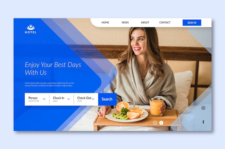 Vector Gratis modern hotel landing page template with photo