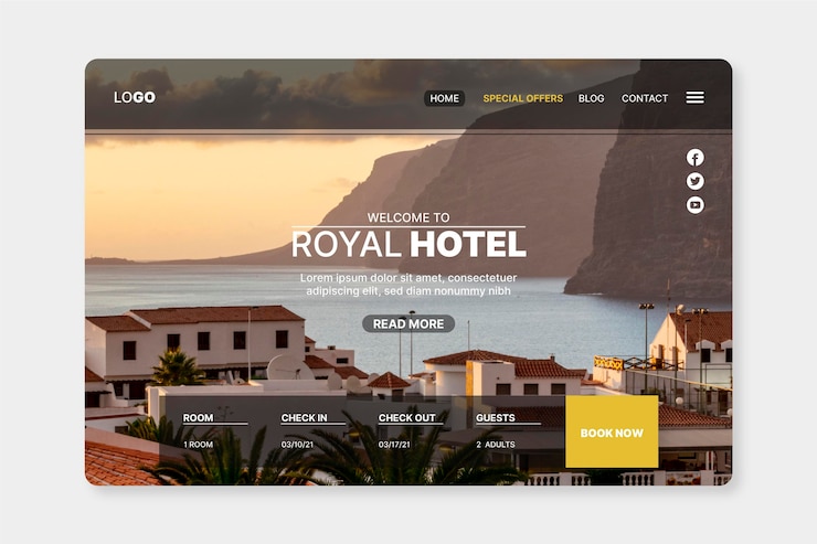 Vector Gratis modern hotel landing page template with photo