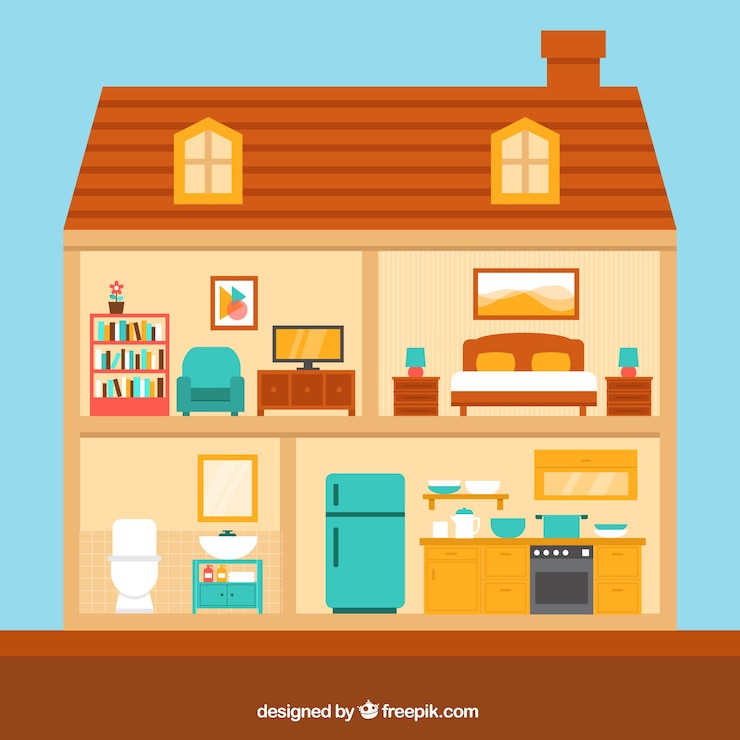 Vector Gratis modern house with several rooms in flat design