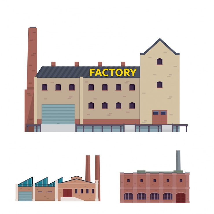 Vector Gratis modern industrial factory and warehouse logistic building illustration set
