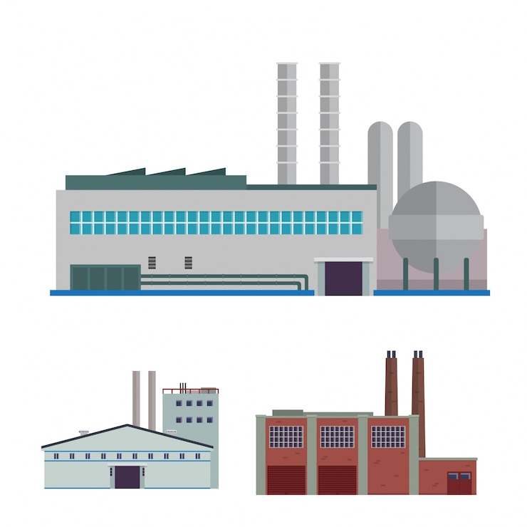 Vector Gratis modern industrial factory and warehouse logistic building illustration set