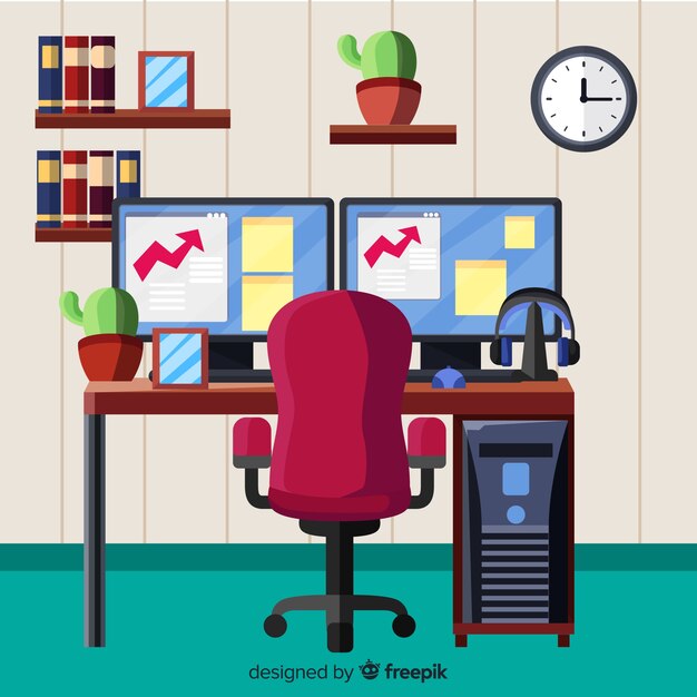 Modern office desk with flat design