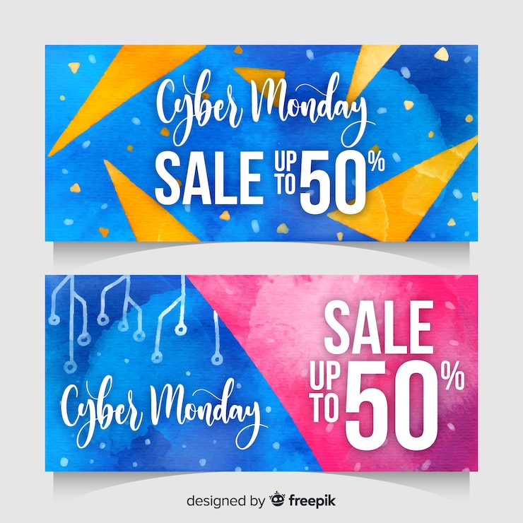 Vector Gratis modern watercolor cyber monday banners