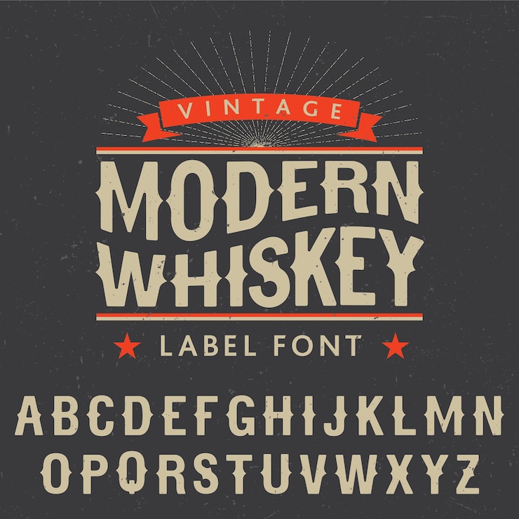 Vector Gratis modern whiskey label font poster with decoration and stars on black illustration