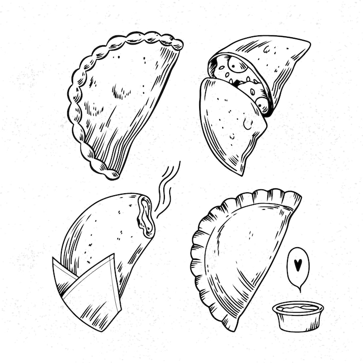 Vector Gratis monochrome empanada collection