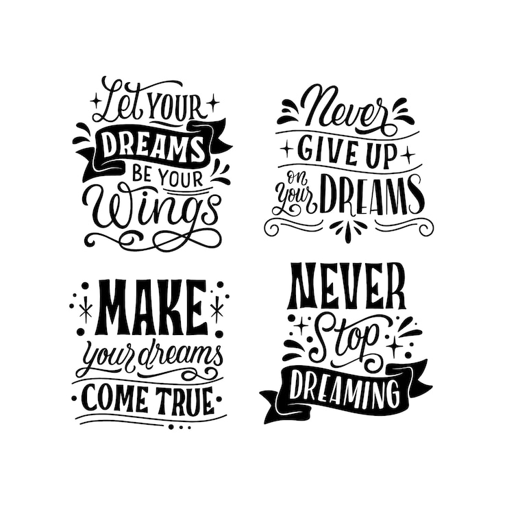 Vector Gratis monochrome lettering dreams stickers collection