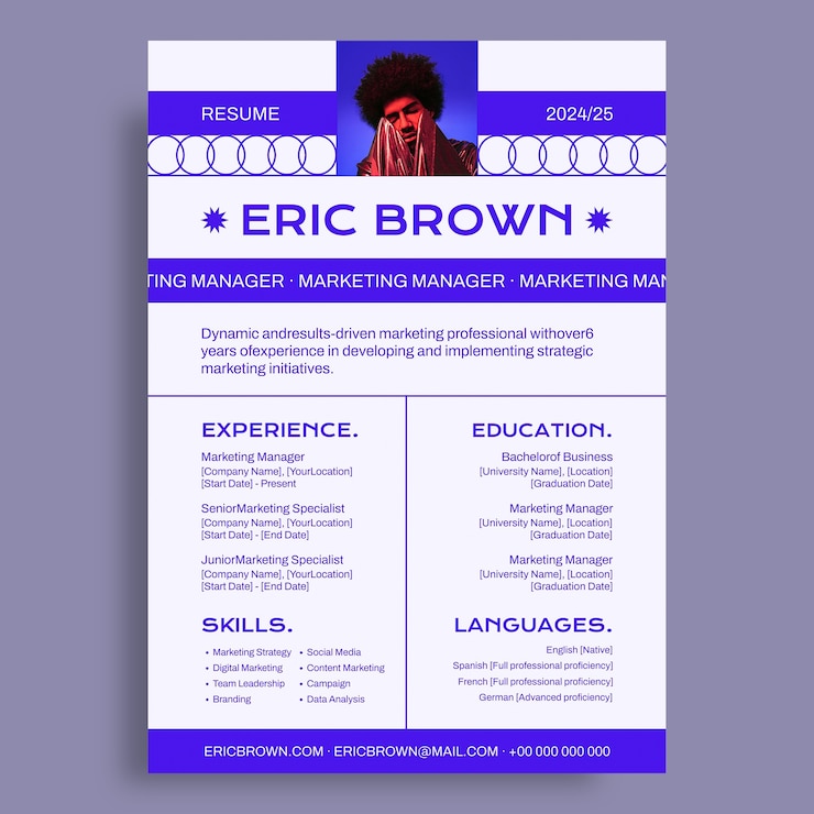 Vector Gratis monocolor marketing manager resume template