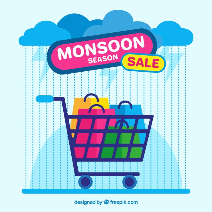 Vector Gratis monsoon season sale background with shopping cart