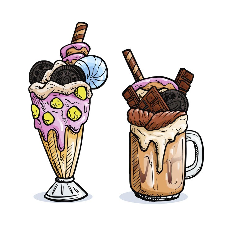 Vector Gratis monster shake cokelat lezat yang digambar tangan