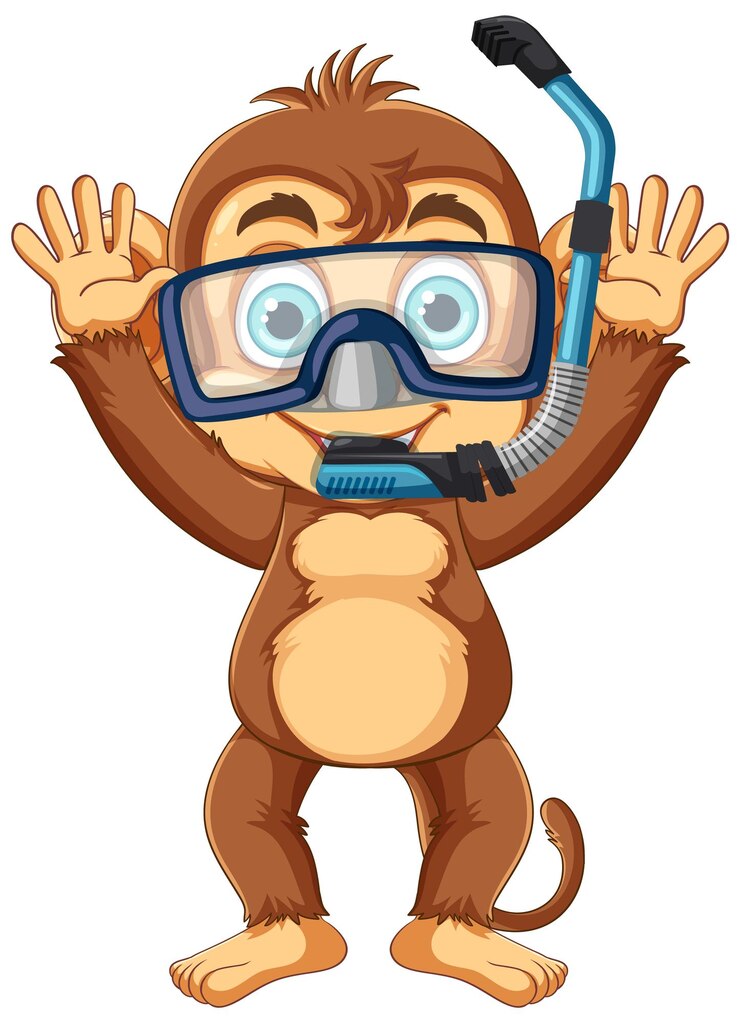 Vector Gratis monyet memakai kartun snorkeling