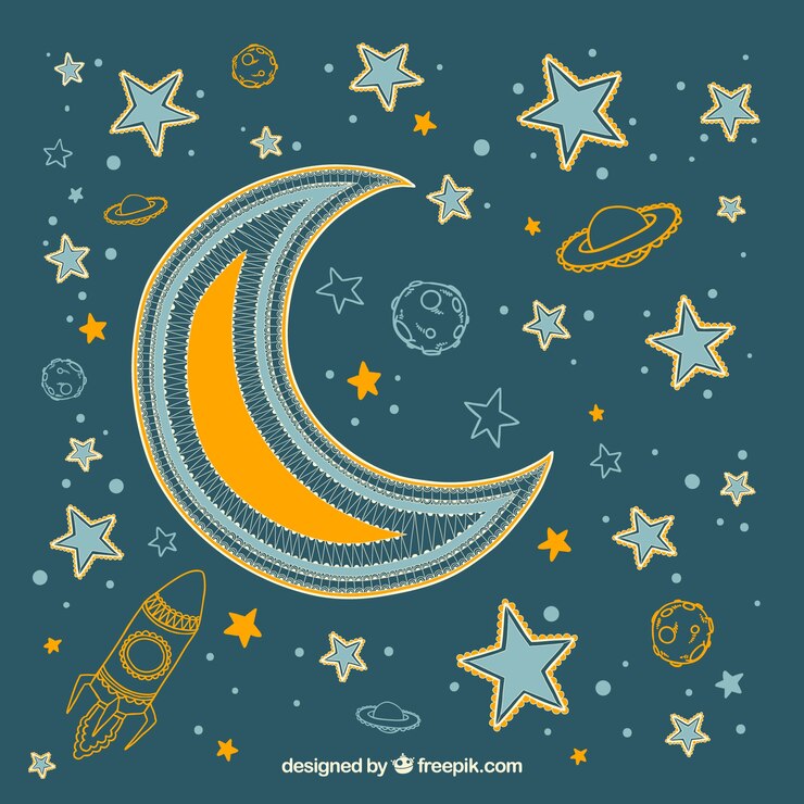 Vector Gratis moon background with stars and hand drawn planets