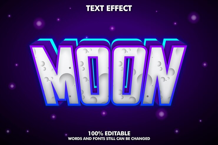 Vector Gratis moon editable text effect with neon light and shadow