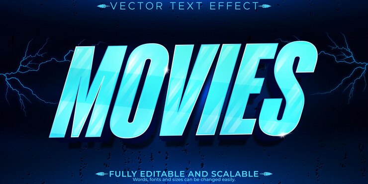 Vector Gratis movies text effect editable metallic and shiny text style