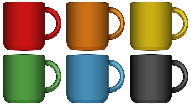 Vector Gratis mug kopi dalam enam warna berbeda