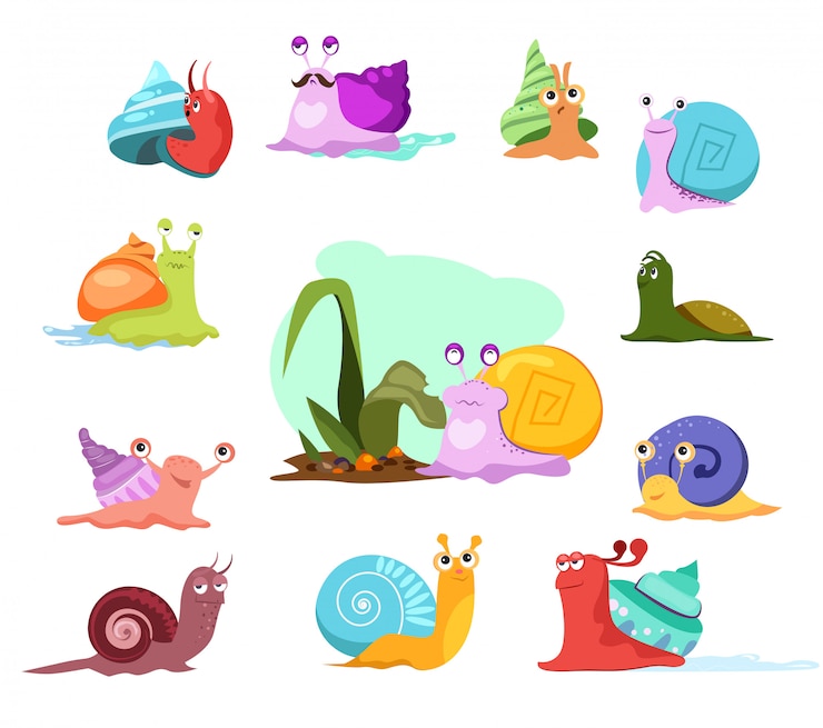 Vector Gratis multi-colored snails set