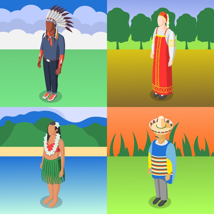 Vector Gratis multinational world culture 2x2 design concept of four square compositions