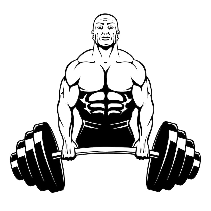 Vector Gratis muscle man bodybuilder holding a large barbell with big weights