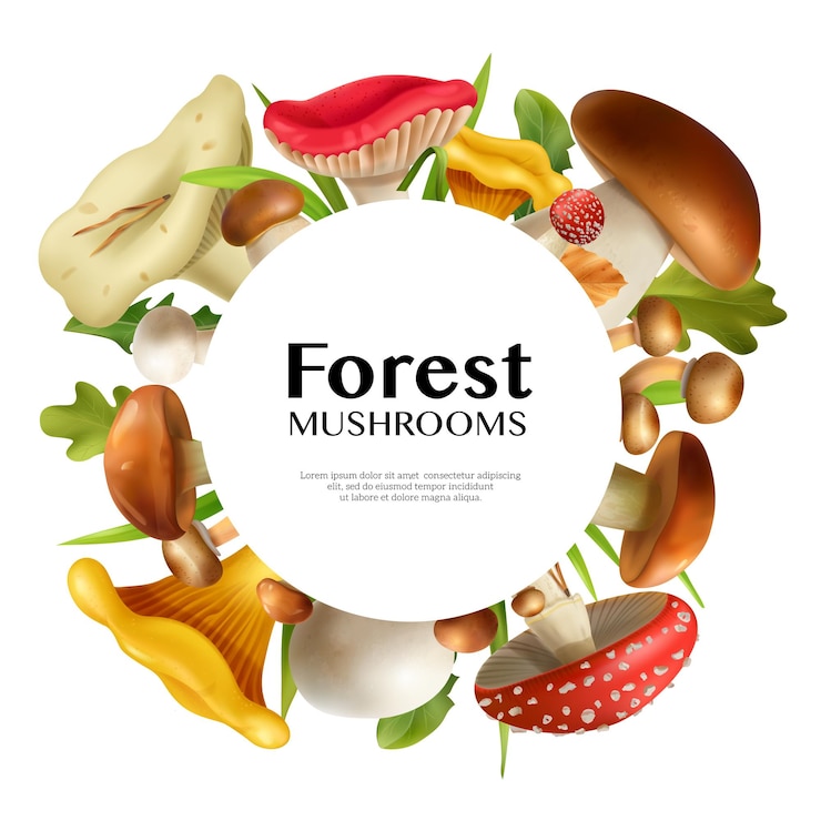 Vector Gratis mushrooms realistic frame with forest and chanterelles symbols vector illustration
