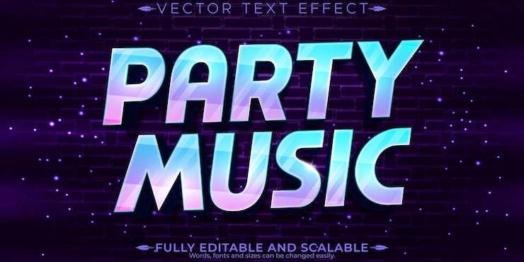 Vector Gratis music club text effect editable party and disco text style